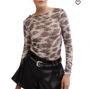 Free People Alabaster Combo‎ Sequin Long Sleeve Top